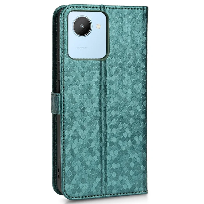 Anti-Scratch Wallet Phone Case for Realme C30 4G Dot Pattern Imprinted PU Leather Protective Folio Flip Cover with Strap - Green