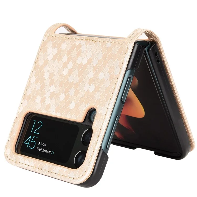 Per Samsung Galaxy Z Flip3 5G Motore Pot Esprinted PU Pethe Pethe Pethe Caguale Design Coperchi - Oro Rosa