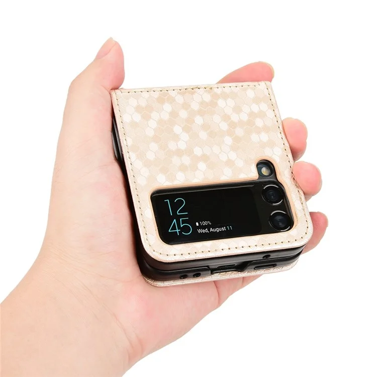Per Samsung Galaxy Z Flip3 5G Motore Pot Esprinted PU Pethe Pethe Pethe Caguale Design Coperchi - Oro Rosa