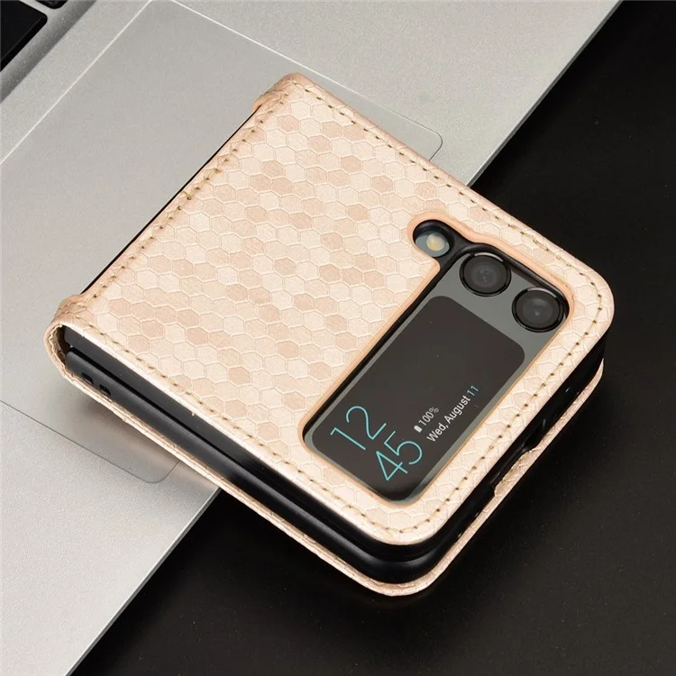 Per Samsung Galaxy Z Flip3 5G Motore Pot Esprinted PU Pethe Pethe Pethe Caguale Design Coperchi - Oro Rosa
