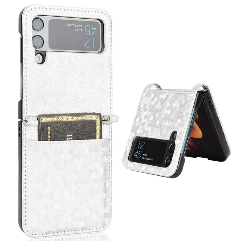 For Samsung Galaxy Z Flip3 5G Imprinted Dot Pattern PU Leather Phone Case Card Slot Design Flip Cell Phone Cover - Silver