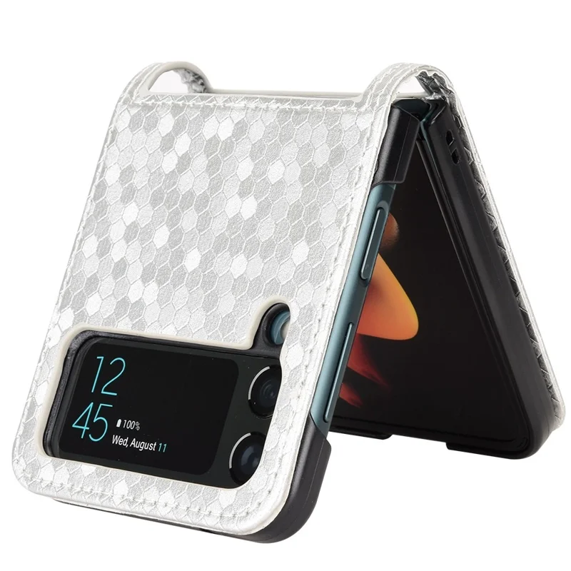 For Samsung Galaxy Z Flip3 5G Imprinted Dot Pattern PU Leather Phone Case Card Slot Design Flip Cell Phone Cover - Silver