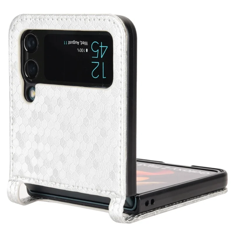For Samsung Galaxy Z Flip3 5G Imprinted Dot Pattern PU Leather Phone Case Card Slot Design Flip Cell Phone Cover - Silver