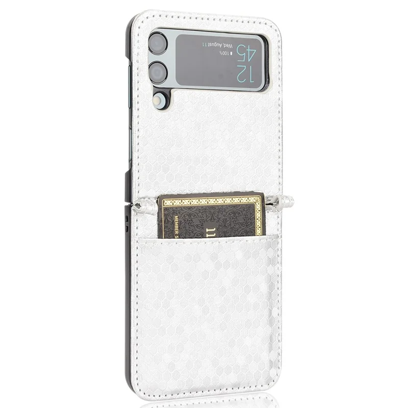 For Samsung Galaxy Z Flip3 5G Imprinted Dot Pattern PU Leather Phone Case Card Slot Design Flip Cell Phone Cover - Silver