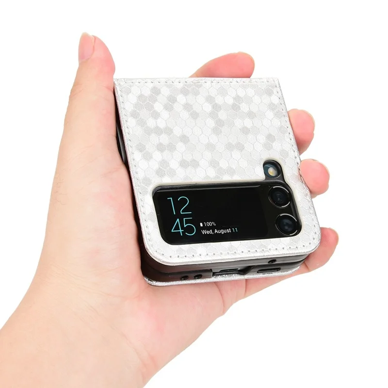 For Samsung Galaxy Z Flip3 5G Imprinted Dot Pattern PU Leather Phone Case Card Slot Design Flip Cell Phone Cover - Silver