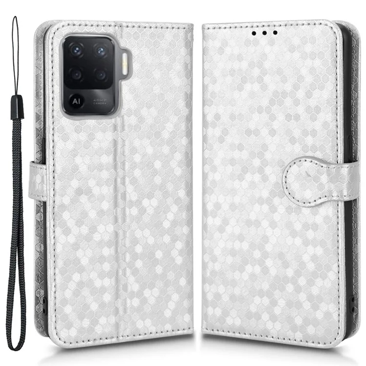 Для Oppo A94 4G / F19 Pro 4G / Reno5 F 4G / Reno5 Lite, чехол для телефона с точечным рисунком, кожаный защитный бумажник с ремешком / подставкой - серебристый