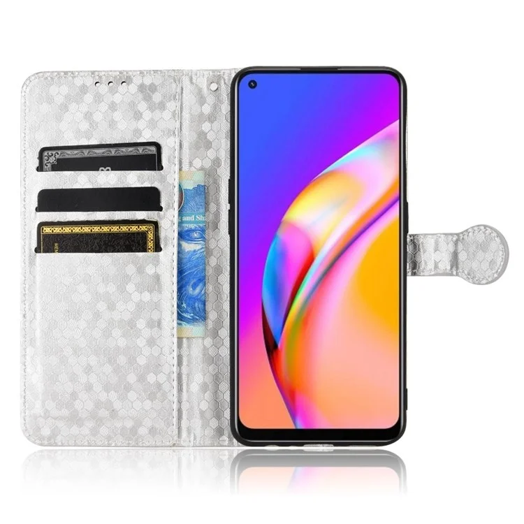 Для Oppo A94 4G / F19 Pro 4G / Reno5 F 4G / Reno5 Lite, чехол для телефона с точечным рисунком, кожаный защитный бумажник с ремешком / подставкой - серебристый