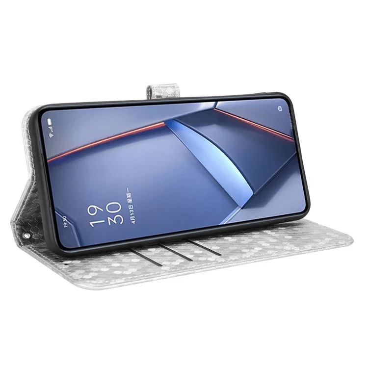 Для Oppo A94 4G / F19 Pro 4G / Reno5 F 4G / Reno5 Lite, чехол для телефона с точечным рисунком, кожаный защитный бумажник с ремешком / подставкой - серебристый