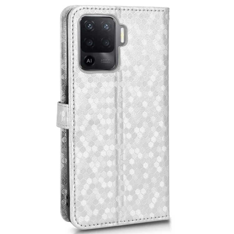Для Oppo A94 4G / F19 Pro 4G / Reno5 F 4G / Reno5 Lite, чехол для телефона с точечным рисунком, кожаный защитный бумажник с ремешком / подставкой - серебристый