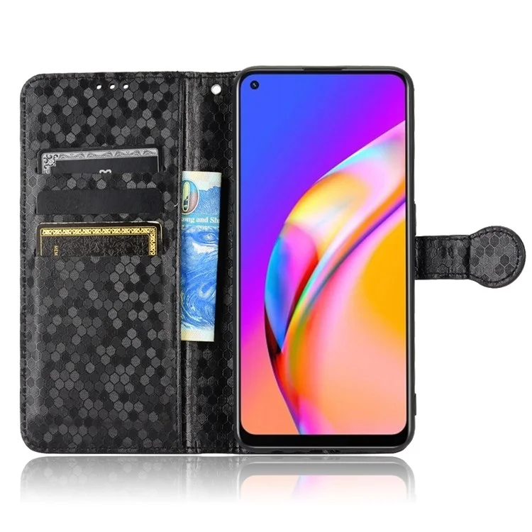 Per Oppo A94 4G / F19 Pro 4G / Reno5 F 4G / Reno5 Lite, Tettona Del Telefono Pot Impronta PU Percoletto Per Percolo Pulla Pullot / in Piedi - Nero