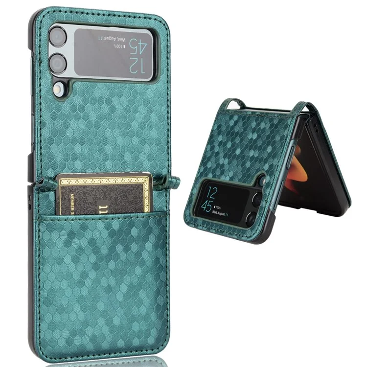 For Samsung Galaxy Z Flip4 5G Imprinted Dot Pattern PU Leather Drop-proof Case Flip Phone Cover with Card Slot - Green