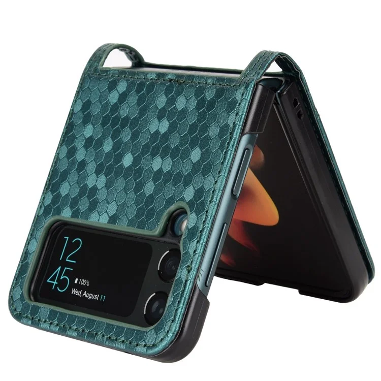 For Samsung Galaxy Z Flip4 5G Imprinted Dot Pattern PU Leather Drop-proof Case Flip Phone Cover with Card Slot - Green
