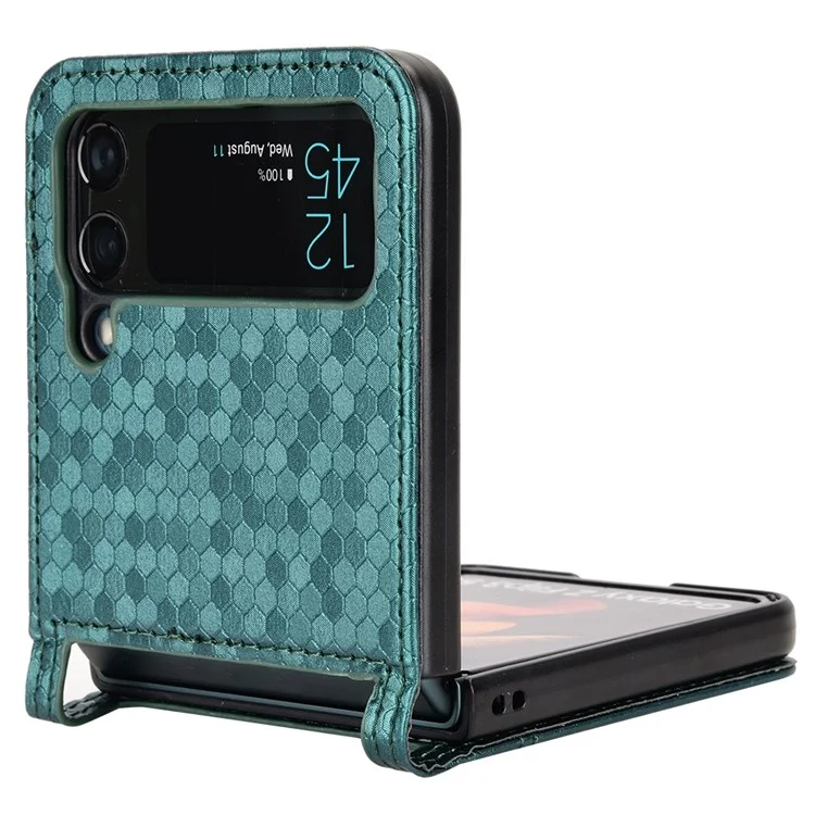 For Samsung Galaxy Z Flip4 5G Imprinted Dot Pattern PU Leather Drop-proof Case Flip Phone Cover with Card Slot - Green