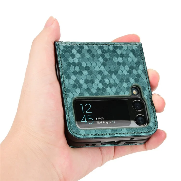 For Samsung Galaxy Z Flip4 5G Imprinted Dot Pattern PU Leather Drop-proof Case Flip Phone Cover with Card Slot - Green