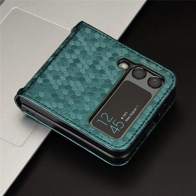 For Samsung Galaxy Z Flip4 5G Imprinted Dot Pattern PU Leather Drop-proof Case Flip Phone Cover with Card Slot - Green