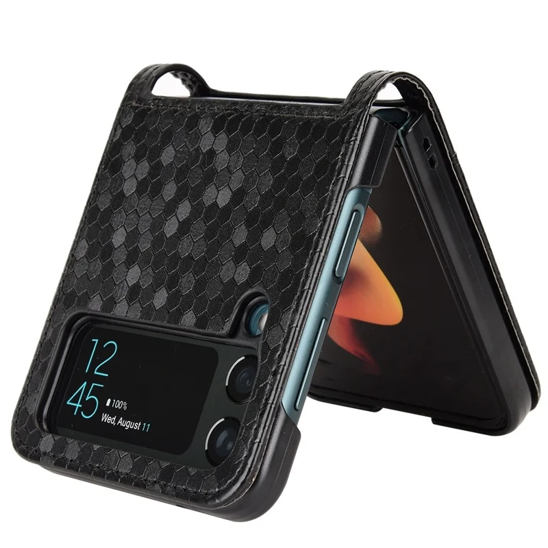 Для Samsung Galaxy Z Flip4 5G Чехол-книжка с кожаной фактурной поверхностью и ударопрочный, с отделением для карты - черный