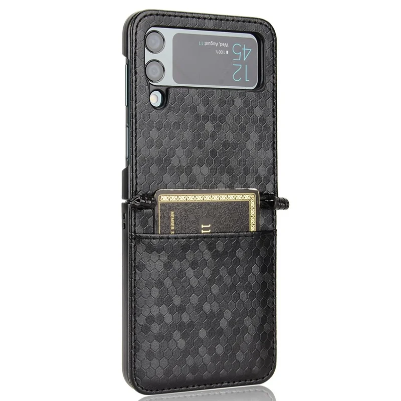 Для Samsung Galaxy Z Flip4 5G Чехол-книжка с кожаной фактурной поверхностью и ударопрочный, с отделением для карты - черный