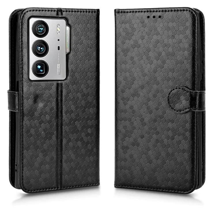 Anti-fingerprint Phone Case for ZTE Axon 40 Ultra 5G Dot Pattern Imprinted PU Leather Phone Case Wallet Stand Folio Flip Cover with Strap - Black