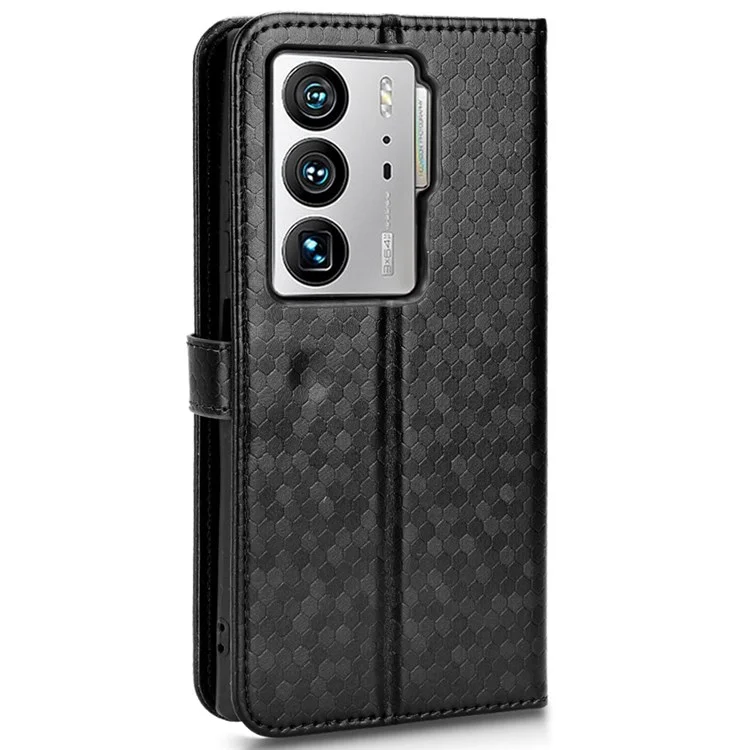 Anti-fingerprint Phone Case for ZTE Axon 40 Ultra 5G Dot Pattern Imprinted PU Leather Phone Case Wallet Stand Folio Flip Cover with Strap - Black