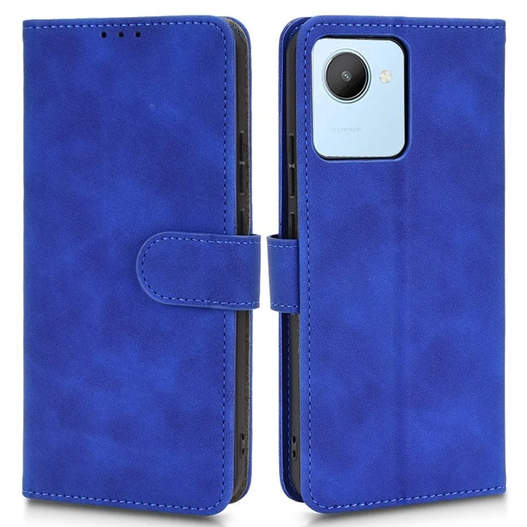 Para Realme C30 4G Capa Protetora de Couro PU Tipo Carteira Flip - Toque Aveludado Suporte Carteira Capa de Telefone - Azul