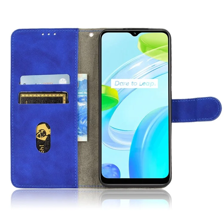 Para Realme C30 4G Capa Protetora de Couro PU Tipo Carteira Flip - Toque Aveludado Suporte Carteira Capa de Telefone - Azul