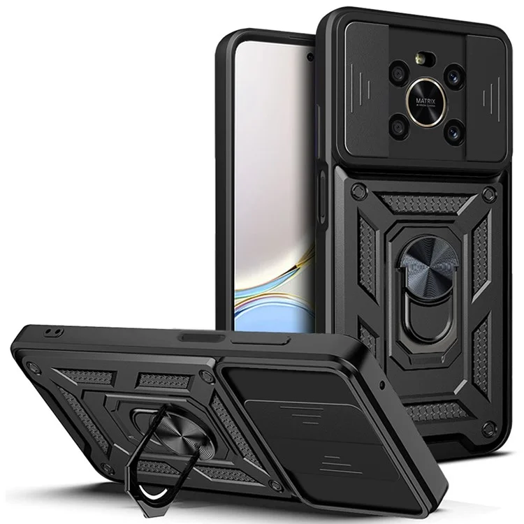 Pour Honor X9 4G / 5G Coque de téléphone résistante aux chocs Kickstand PC + Housse hybride TPU Slide Camera Protection - Noir
