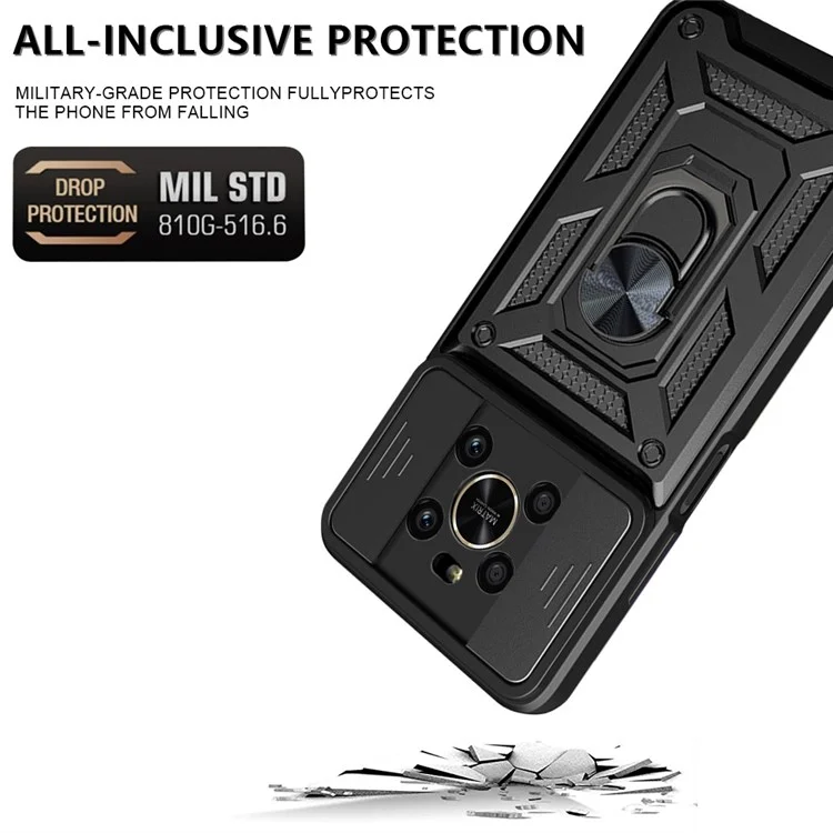Pour Honor X9 4G / 5G Coque de téléphone résistante aux chocs Kickstand PC + Housse hybride TPU Slide Camera Protection - Noir