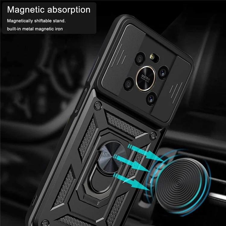 Pour Honor X9 4G / 5G Coque de téléphone résistante aux chocs Kickstand PC + Housse hybride TPU Slide Camera Protection - Noir