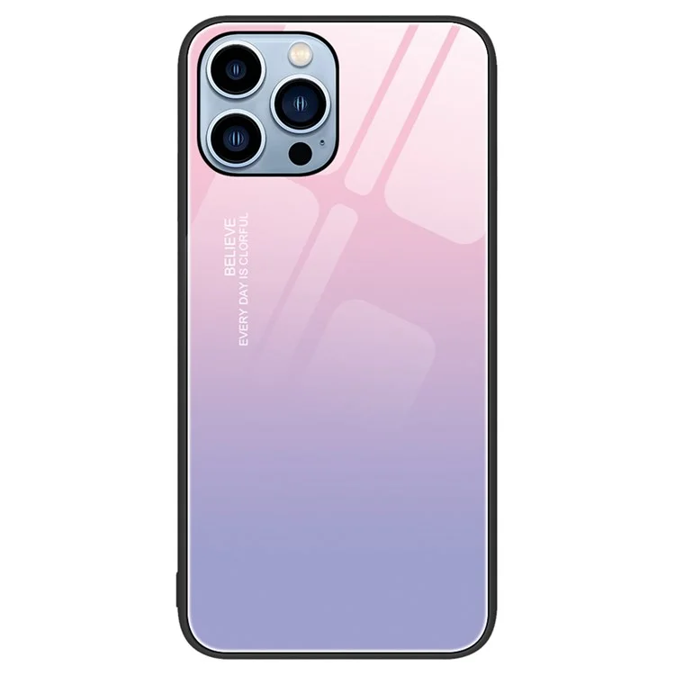 Для Iphone 13 Pro Max 6,7-дюймовый Шаблон Печати Схема с Паттерном Стеклянном Корпусом Жесткий Пк+мягкий TPU Anti-fall Phone Shell - Градиент Розовый Фиолетовый