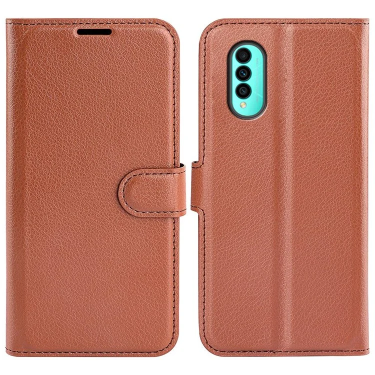 For Wiko T50 4G Litchi Texture Magnetic Clasp PU Leather Stand Phone Case Anti-scratch Wallet Protective Cover - Brown
