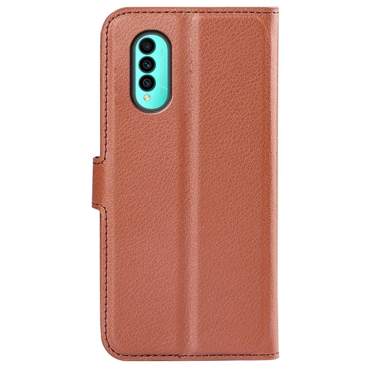 For Wiko T50 4G Litchi Texture Magnetic Clasp PU Leather Stand Phone Case Anti-scratch Wallet Protective Cover - Brown