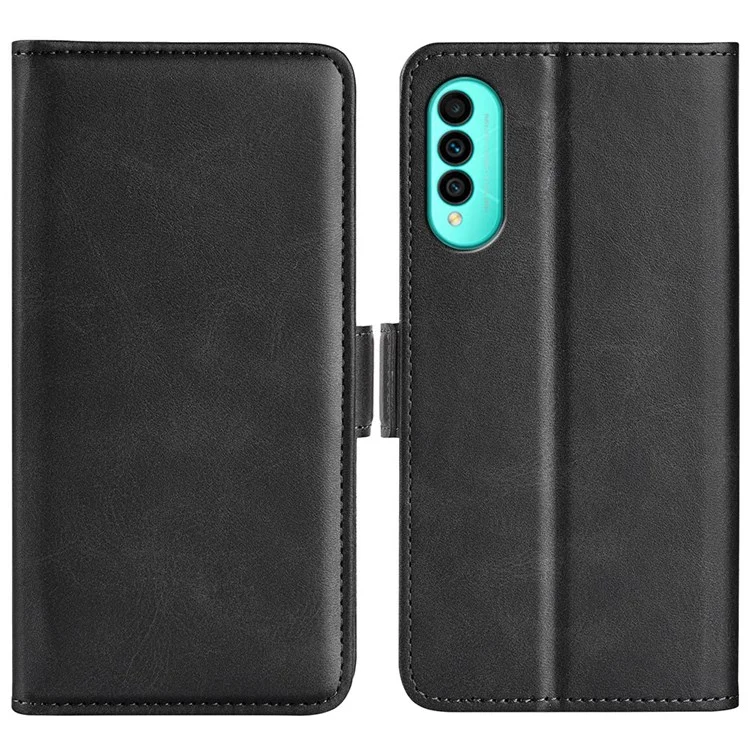 Para Wiko T50 4g Duplo Galho Magnético Capa à Prova de Choque de Choque PU PU TPU Carteira Tampa - Preto