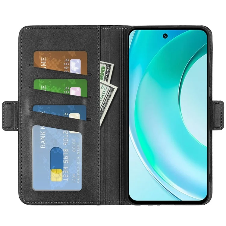 Para Wiko T50 4g Duplo Galho Magnético Capa à Prova de Choque de Choque PU PU TPU Carteira Tampa - Preto