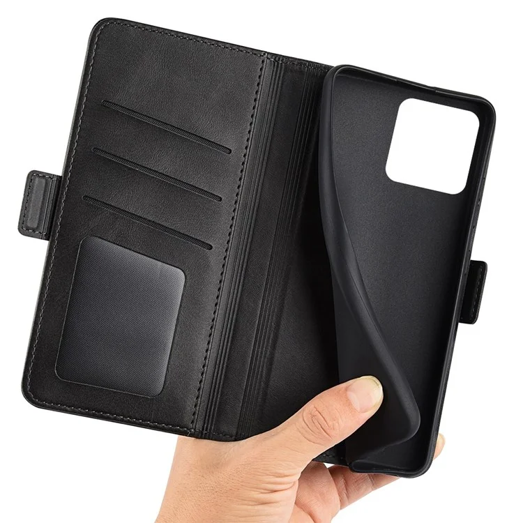 Für Wiko T50 4G Double Magnetic Clasp Phone Hülle Schockdicht Strukturierte PU Leder TPU -brieftasche Cover - Schwarz