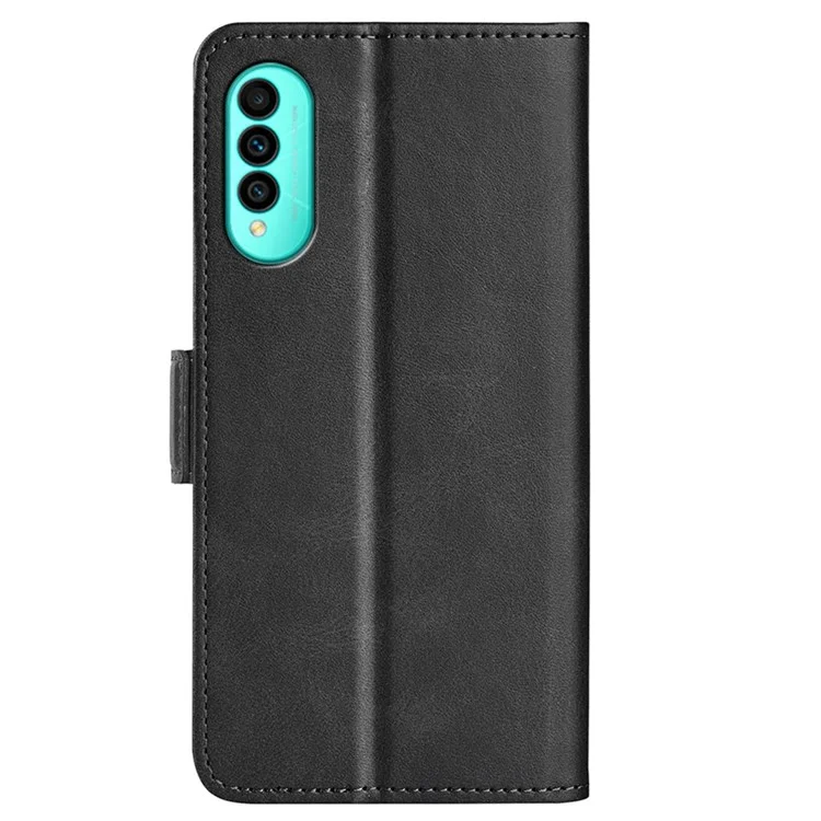 Para Wiko T50 4g Duplo Galho Magnético Capa à Prova de Choque de Choque PU PU TPU Carteira Tampa - Preto