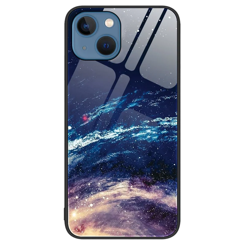 For iPhone 14 6.1 inch Shock Absorption Pattern Printing Tempered Glass Phone Case Hard PC+Soft TPU Cellphone Cover - The Milky Way