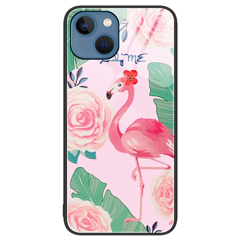 For iPhone 14 6.1 inch Shock Absorption Pattern Printing Tempered Glass Phone Case Hard PC+Soft TPU Cellphone Cover - Bird