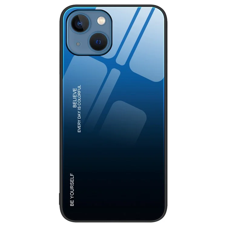 Funda con diseño de degradado de color para iPhone 14 de 6.1 pulgadas, cristal templado + PC + TPU, carcasa de teléfono móvil bien protegida contra el desgaste - Azul / Negro