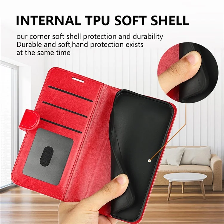 Per Xiaomi Poco F4 5G / Redmi K40S 5G Shock Proolio Flip Telefono Case PU in Pelle Resistente Alla Texture a Cavallo Pazzo Portafoglio Cover di Protezione - Rosso
