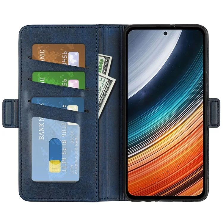 Per Xiaomi Poco F4 5G / Redmi K40S 5G Copertura Per Telefono Con Chiusura Magnetica Doppia Magnetica TPU in Pelle Testurizzata Con Supporto Per il Portafoglio - Blu
