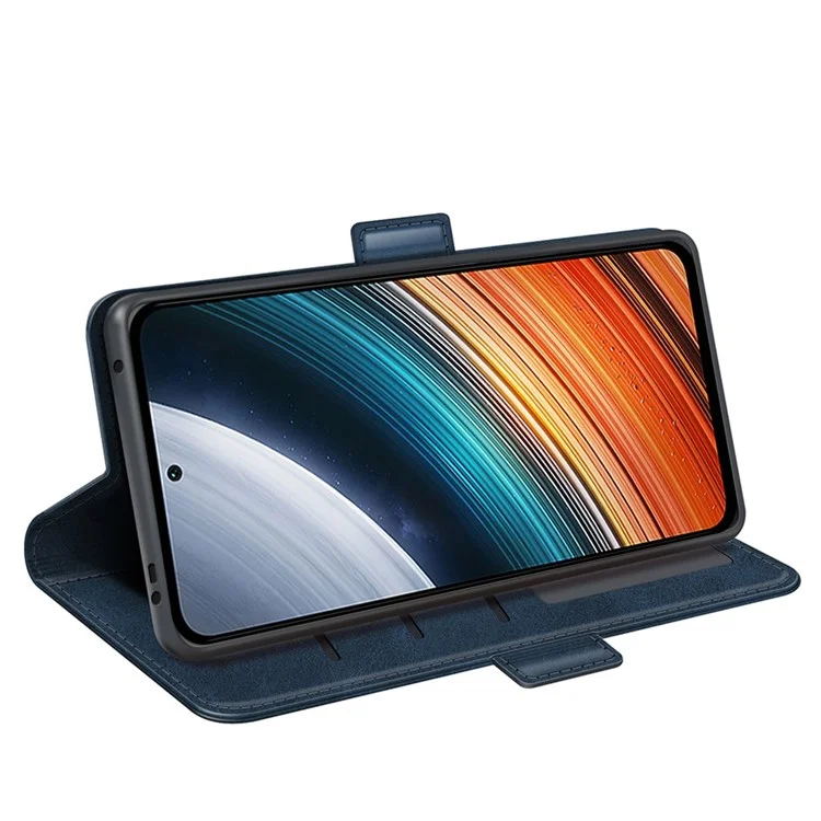 Per Xiaomi Poco F4 5G / Redmi K40S 5G Copertura Per Telefono Con Chiusura Magnetica Doppia Magnetica TPU in Pelle Testurizzata Con Supporto Per il Portafoglio - Blu