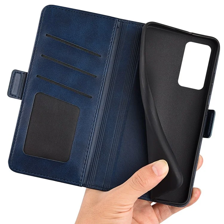 Per Xiaomi Poco F4 5G / Redmi K40S 5G Copertura Per Telefono Con Chiusura Magnetica Doppia Magnetica TPU in Pelle Testurizzata Con Supporto Per il Portafoglio - Blu