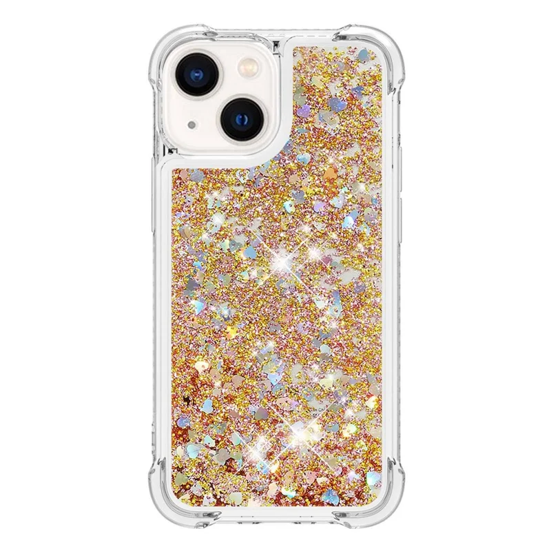 For iPhone 14 Plus TPU Case Glitter Quicksand Shockproof Phone Back Cover - Gold / Hearts