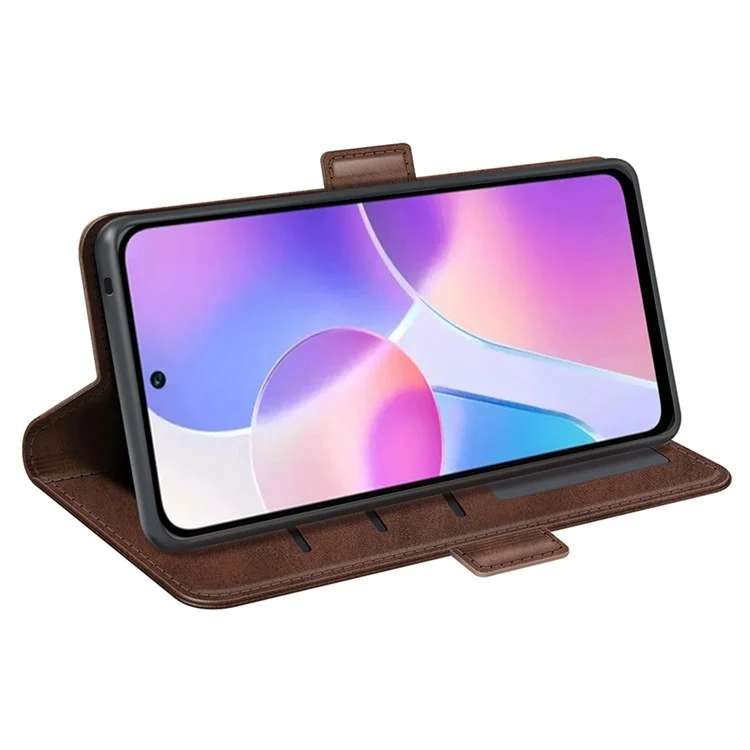 Para Honor X40i 5G Coloque Duplo de Graco Magnético à Prova de Choque Caixa TPU PU Anti-drop TPU Com Stand da Carteira - Castanho
