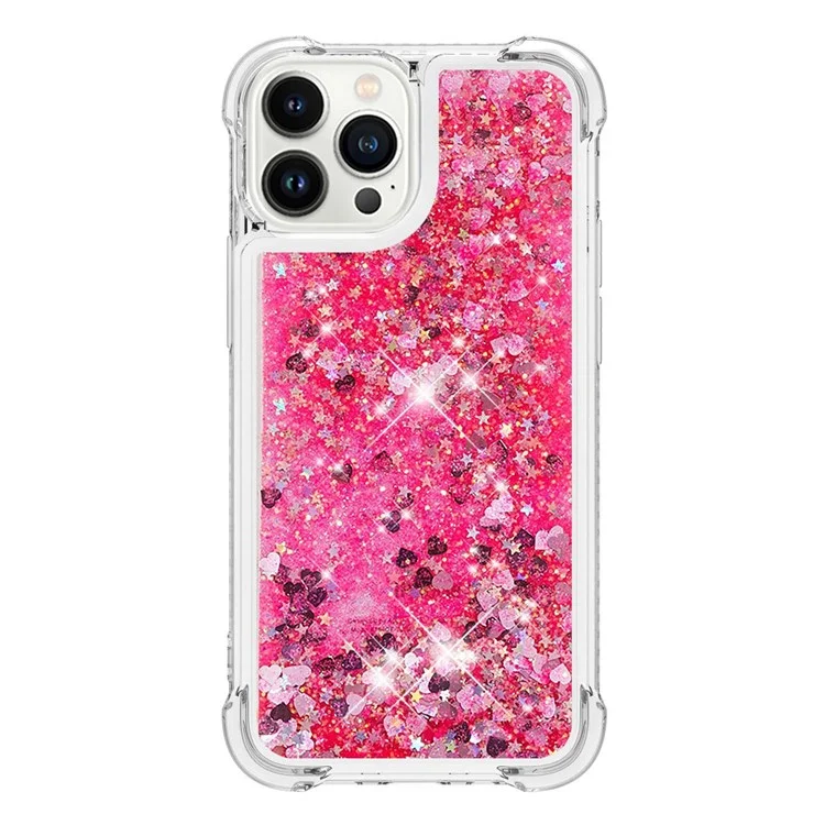 YB Quicksand Series-1 per iPhone 14 Pro Max 6,7 pollici Custodia posteriore in TPU antiurto con glitter liquidi fluttuanti Sequin Anti-scratch Phone Shell - Pink / Hearts