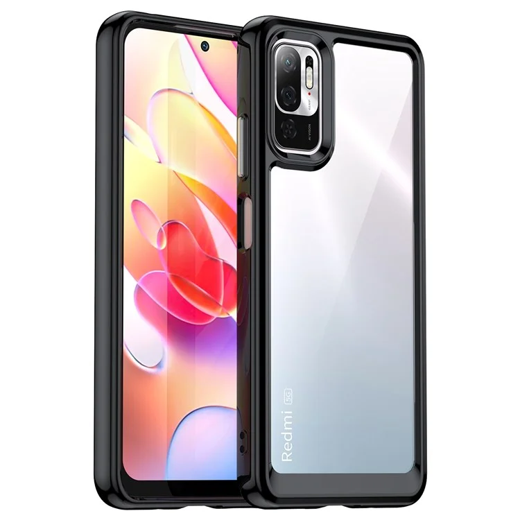 Per Xiaomi Poco M3 Pro 4G / 5G / Redmi Note 10 5G / Note 10T 5G / Note 11SE 5G Cornice TPU Copertura Posteriore Acrilica Spazzolata Chiara Protettore del Telefono con Pulsanti Indipendenti - Nero