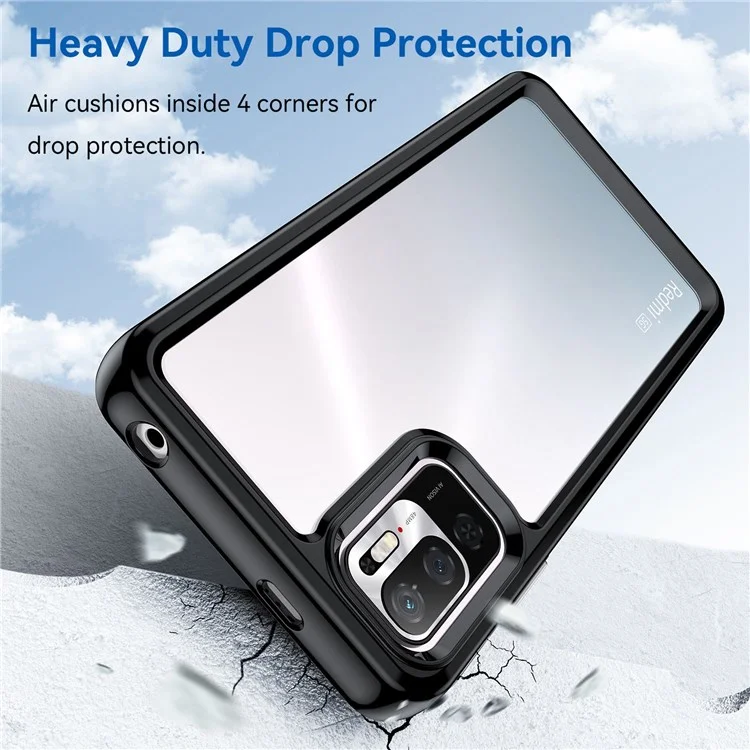 Per Xiaomi Poco M3 Pro 4G / 5G / Redmi Note 10 5G / Note 10T 5G / Note 11SE 5G Cornice TPU Copertura Posteriore Acrilica Spazzolata Chiara Protettore del Telefono con Pulsanti Indipendenti - Nero