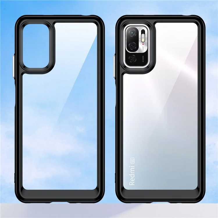 Per Xiaomi Poco M3 Pro 4G / 5G / Redmi Note 10 5G / Note 10T 5G / Note 11SE 5G Cornice TPU Copertura Posteriore Acrilica Spazzolata Chiara Protettore del Telefono con Pulsanti Indipendenti - Nero