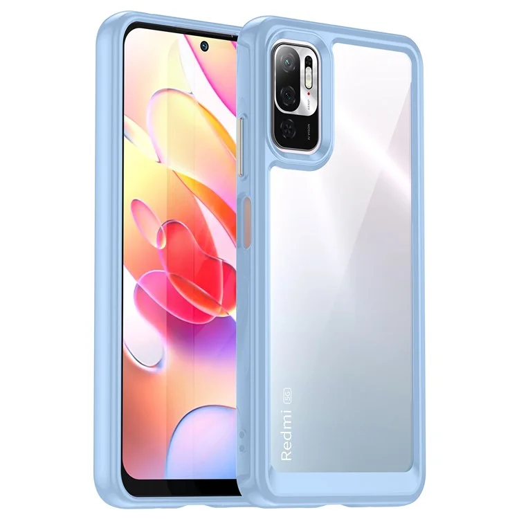 Pour Xiaomi Poco M3 Pro 4G / 5G / Redmi Note 10 5G / Note 10T 5G / Note 11SE 5G Cadre TPU Couvercle Arrière en Acrylique Brossé Clair Protecteur de Téléphone avec Boutons Indépendants - Bleu Bébé