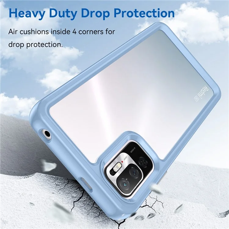 Pour Xiaomi Poco M3 Pro 4G / 5G / Redmi Note 10 5G / Note 10T 5G / Note 11SE 5G Cadre TPU Couvercle Arrière en Acrylique Brossé Clair Protecteur de Téléphone avec Boutons Indépendants - Bleu Bébé